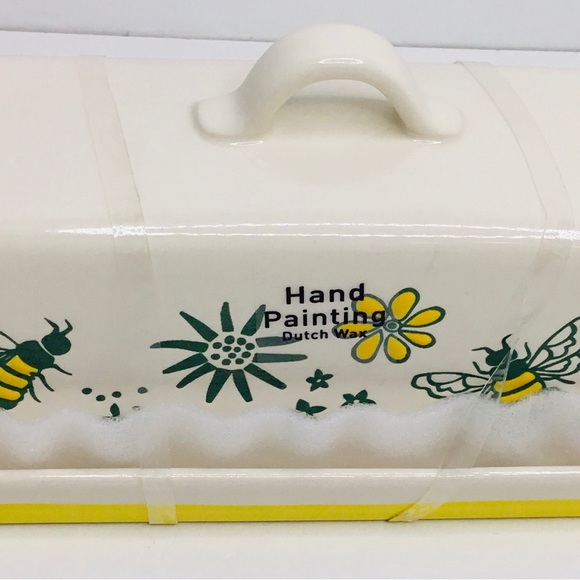 Stick Butter Dish EMMA'S by CW Hand Painting Dutch Wax Singer Bee Flower New - Picture 5 of 6
